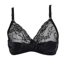 Load image into Gallery viewer, 100% Mulberry Silk Women's Non-padded Bralette Bra-SPOIL ME Black Lace Silk Bra