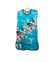 Load image into Gallery viewer, 100% Mulberry Silk Girl Qipao Dress - SPOIL ME Blue Chinese Cheongsam Peacock Design for Kids