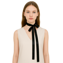 Load image into Gallery viewer, Black 100% Silk Thin Ribbon Choker