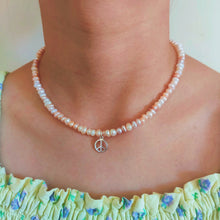 Load image into Gallery viewer, Natural Pearl Necklace-Unique Baroque Freshwater Pearls-925 Silver Peace Symbol
