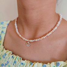 Load image into Gallery viewer, Natural Pearl Necklace-Unique Baroque Freshwater Pearls-925 Silver Peace Symbol