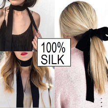 Load image into Gallery viewer, spoil me black skinny silk scarf