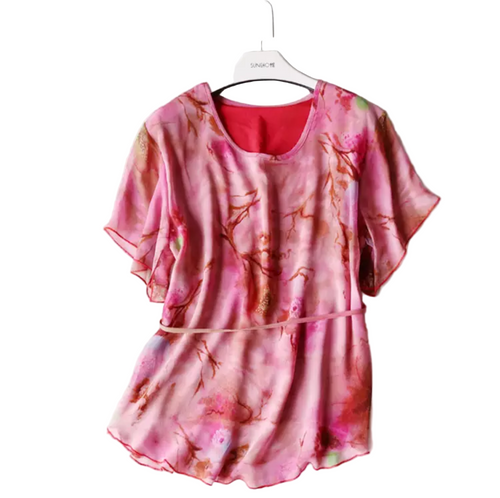 100% Mulberry Silk Blouse for Women Purple Red Silk Top