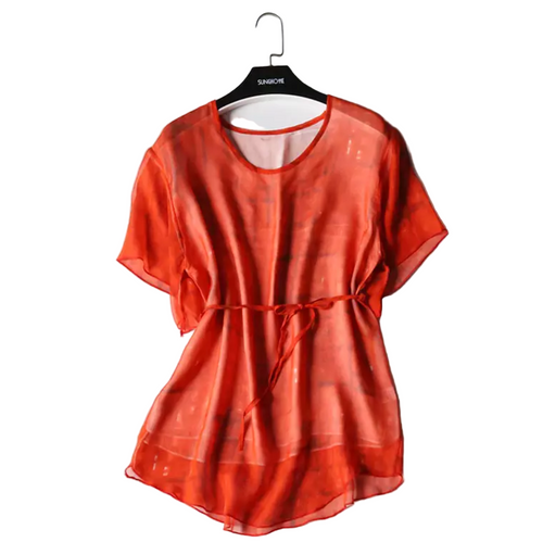 100% Mulberry Silk Blouse for Wom Red Silk Top