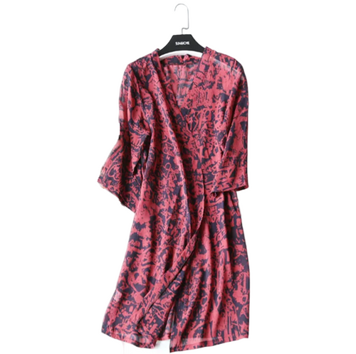100% Mulberry Silk Cardigan for Women -SPOIL ME Scarlet Red with Black Lace & Roses