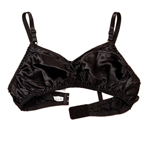 100% Mulberry Silk Women's Non-padded Bralette Bra-SPOIL ME Black Silk Bullet Bra