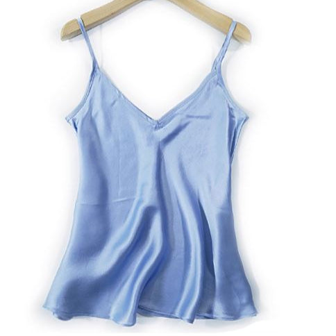 100% Mulberry Silk Camisole for Women - SPOIL ME Blue Silk Top Sleeveless AU 10