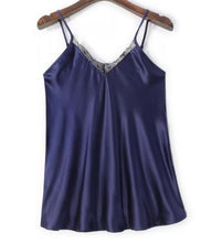 Load image into Gallery viewer, 100% Mulberry Silk Camisole for Women - SPOIL ME Navy Blue Silk Top Sleeveless AU 14

