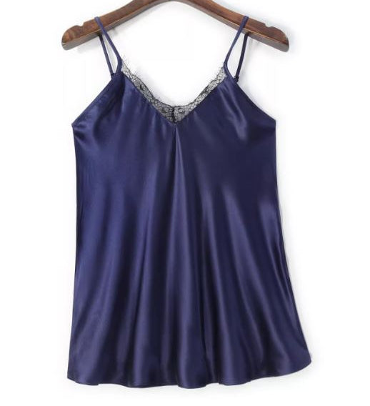 100% Mulberry Silk Camisole for Women - SPOIL ME Navy Blue Silk Top Sleeveless AU 14