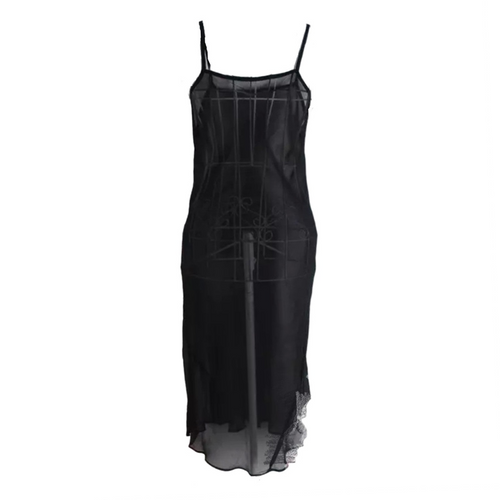 Women’s 100% Silk Sheer Chemise Lingerie-SPOIL ME Black Sexy See-Through Slip Dress Sleepwear