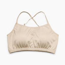 Load image into Gallery viewer, Nude 100% silk jersey wirefree padded crop bralette showing soft, smooth fabric texture and lightweight construction
