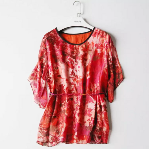 red silk blouse women top