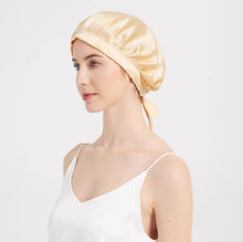 Load image into Gallery viewer, spoil me silk sleeping cap with adjustable ribbons
