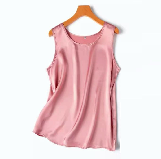 100% Mulberry Silk Tank for Women - SPOIL ME Pink Silk Tank Top Sleeveless AU14