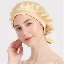 Load image into Gallery viewer, spoil me silk sleeping cap with adjustable ribbons
