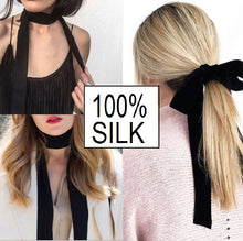 Load image into Gallery viewer, spoil me black skinny silk scarf
